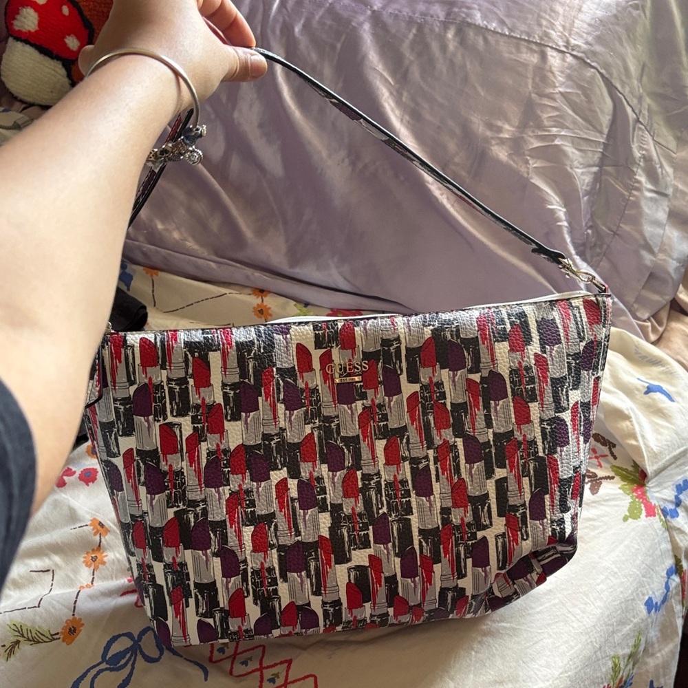 GUESS Red and Black Patterned Shoulder Bag